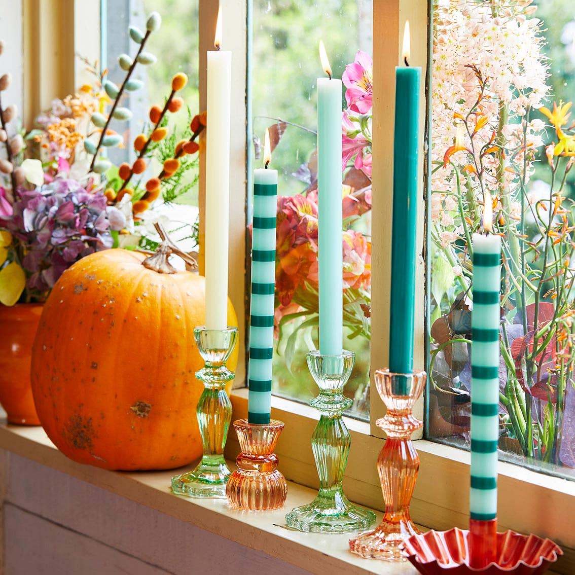 Orange Glass Candlestick Holder