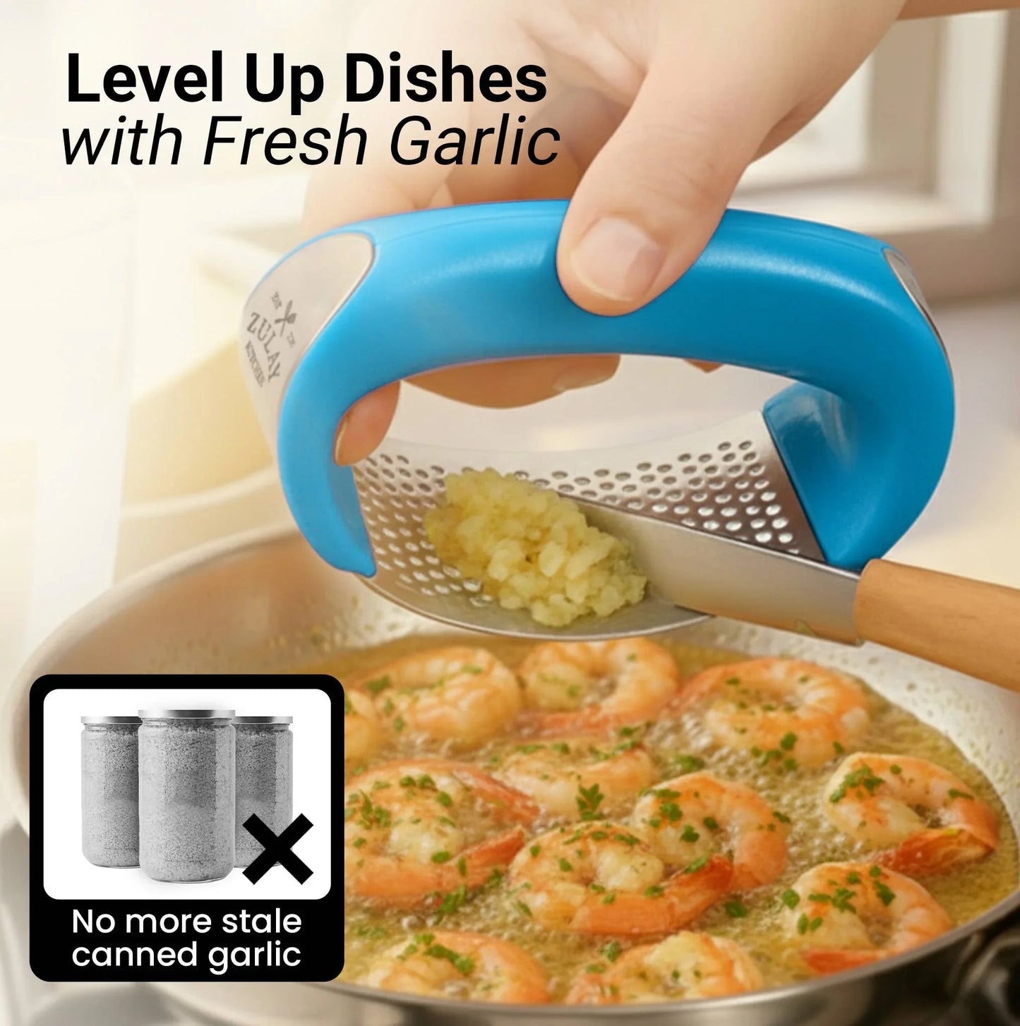 Garlic Press Rocker With Silicone Peeler & Scraper Set