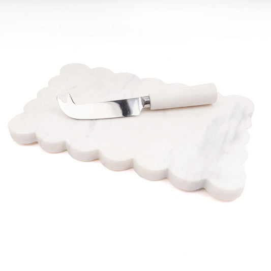 Scalloped Marble Cheese Board with Knife