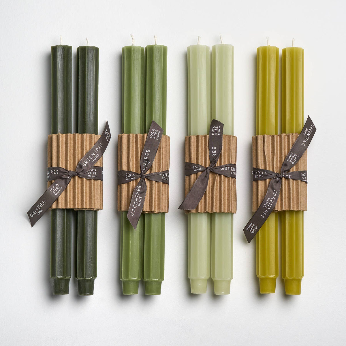 Greentree Home Fluted Church Taper Handmade Beeswax Candles 12"