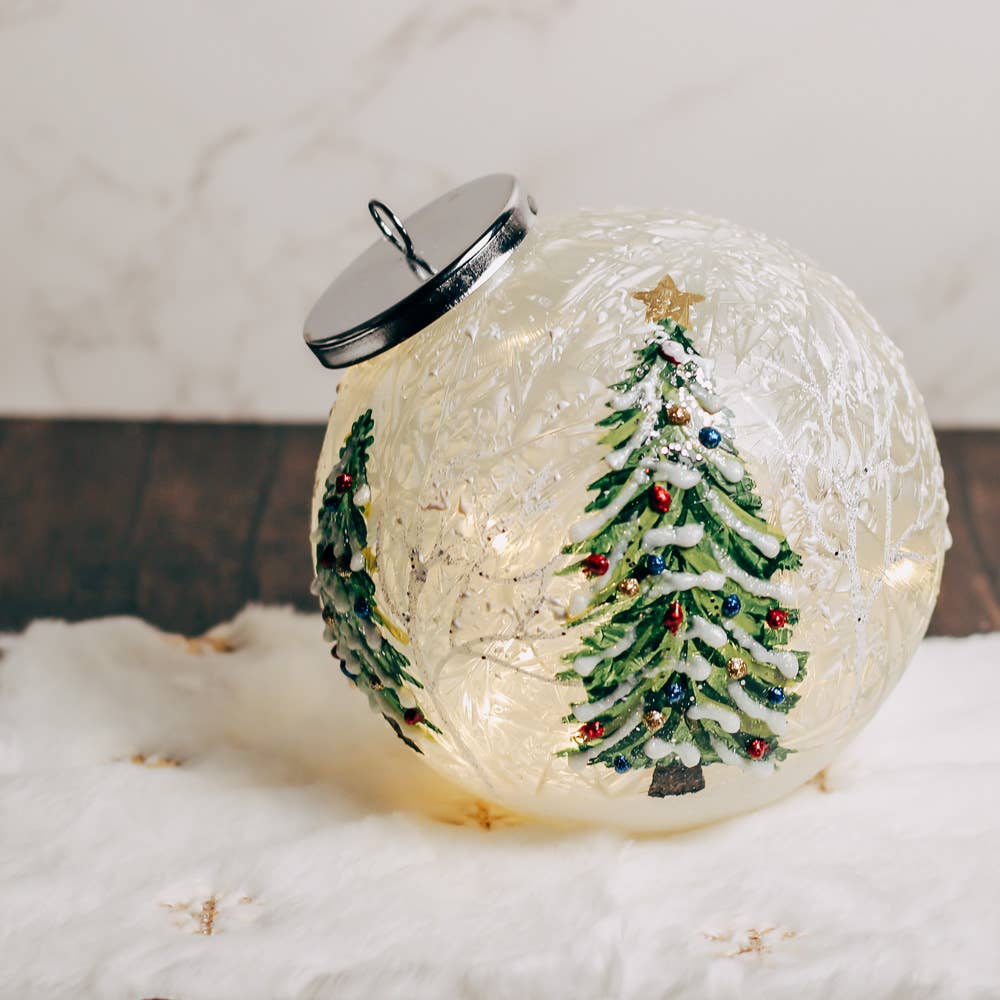 Christmas Trees Ornament Crackle Glass LED