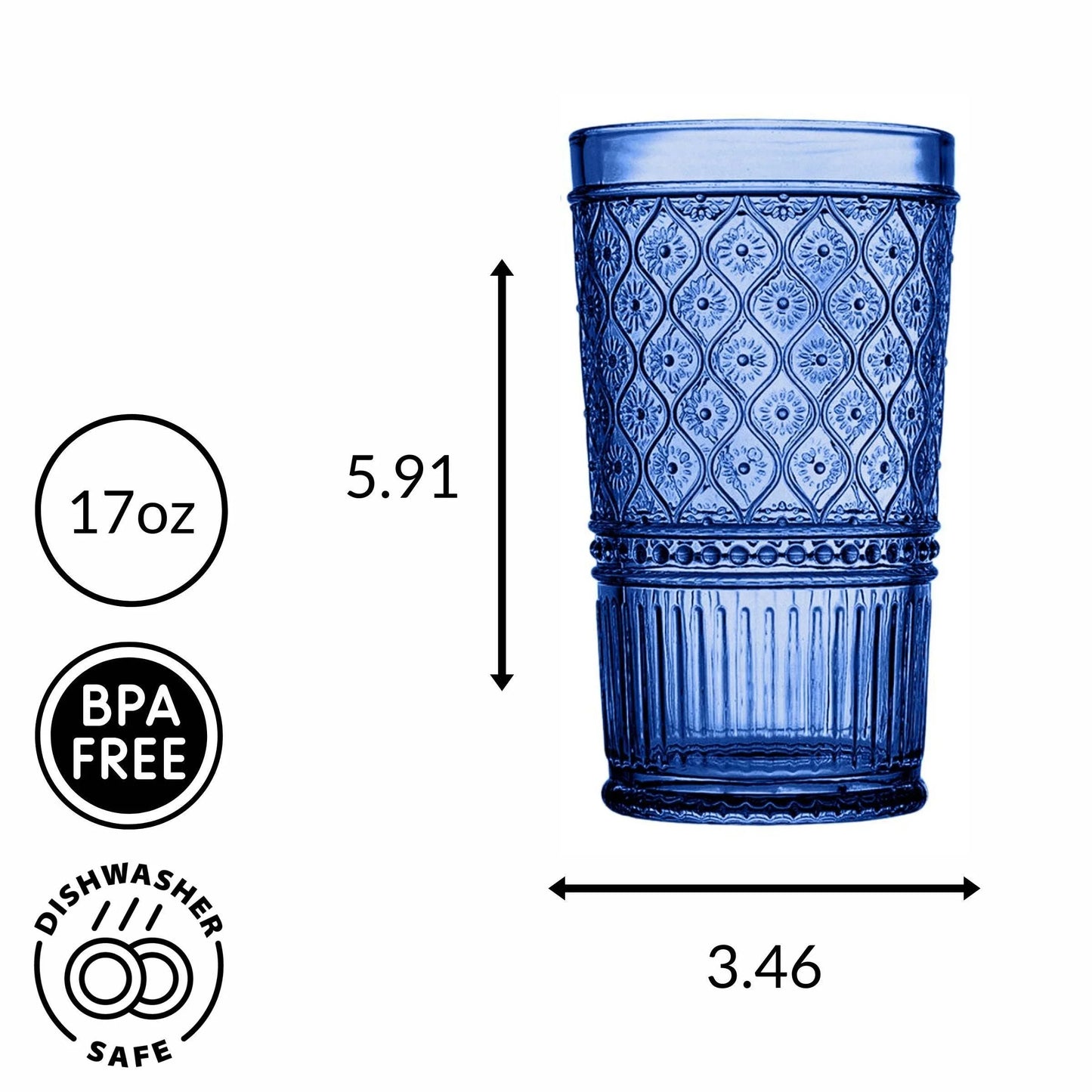 Claro Blue Highball Glasses Set of 4 - 17oz Unleaded Crystal by Godinger