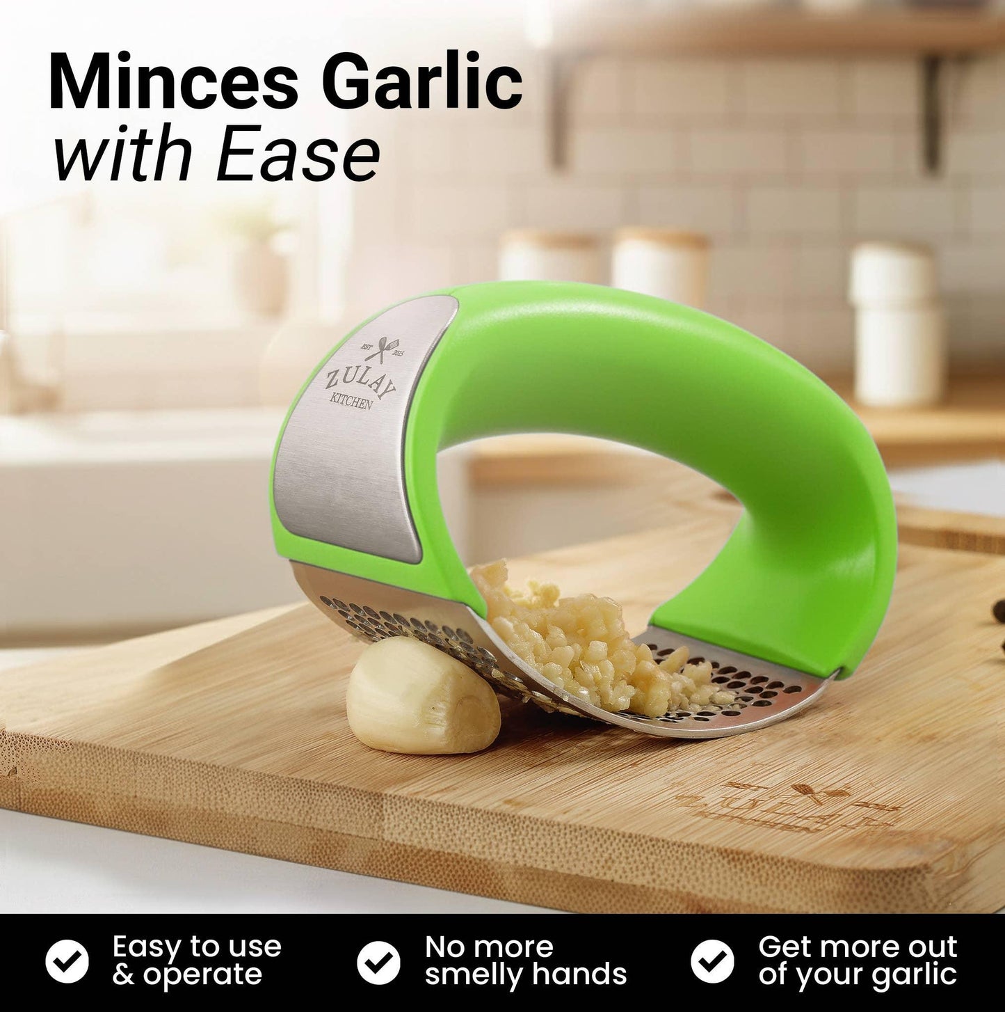 Garlic Press Rocker With Silicone Peeler & Scraper Set