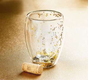 Confetti Double Wall Stemless Wine Gold Glass Everyday