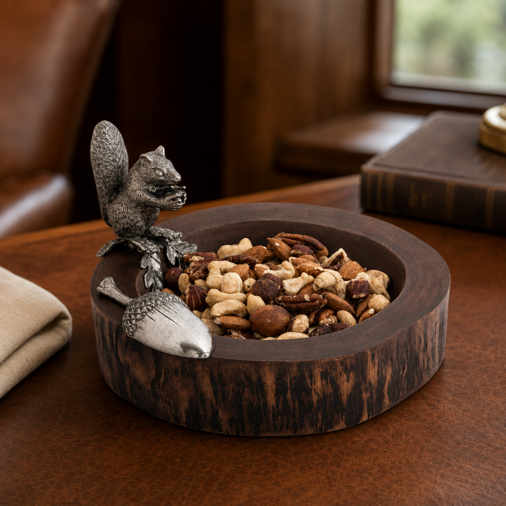 Standing Squirrel Nut Bowl & Acorn Scoop