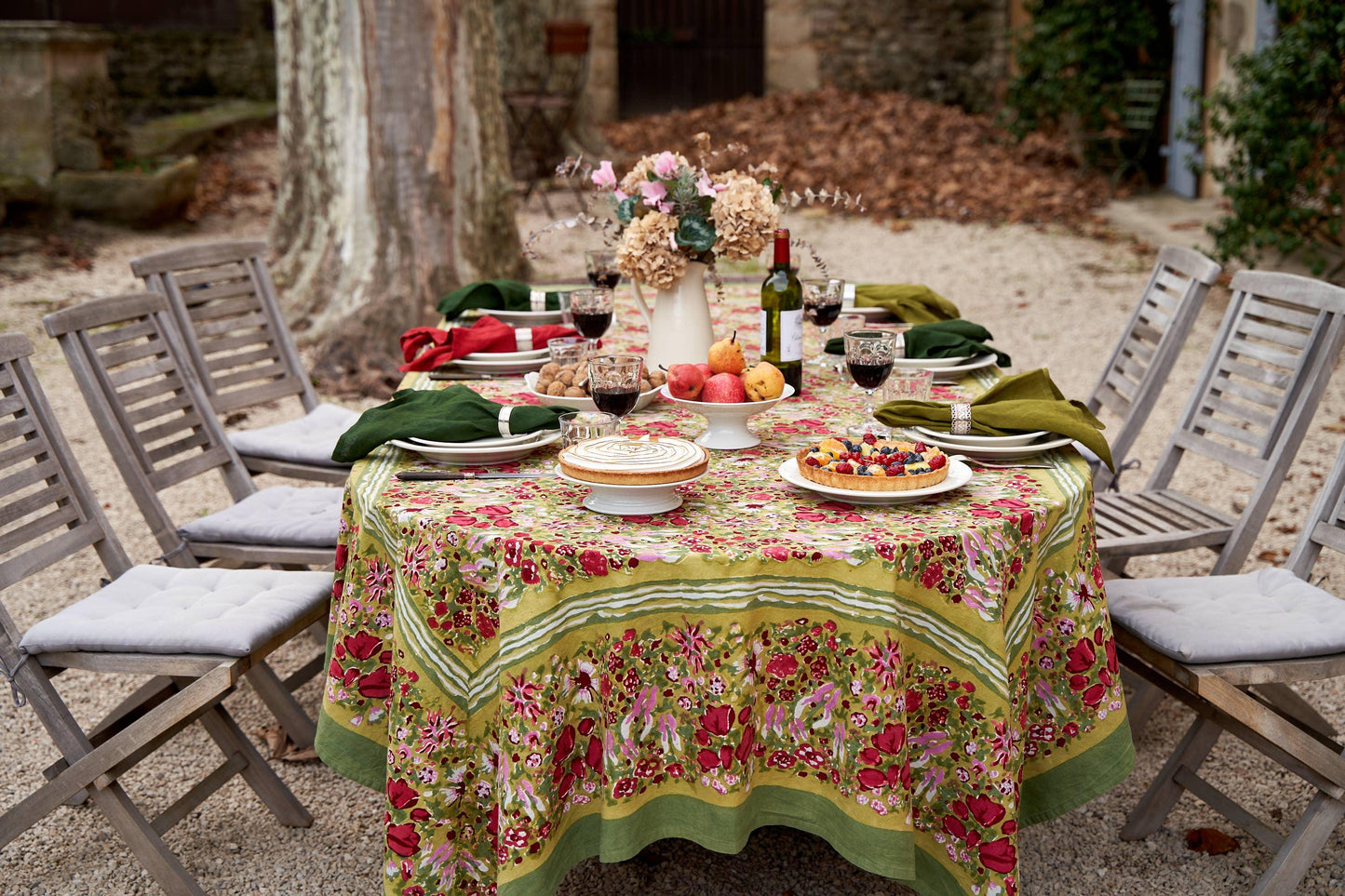 Jardin Red & Green | French Tablecloths - Marcel’s Culinary Experience