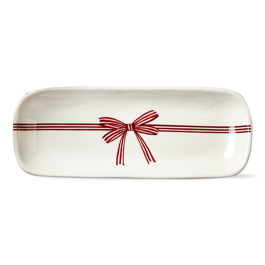 Red Bow Earthenware Serving Platter | 15.5 Inch