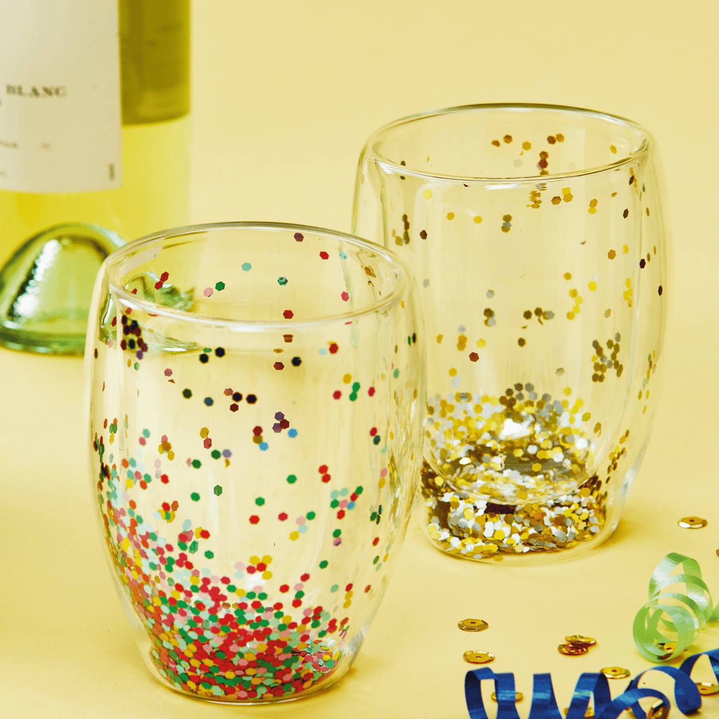 Confetti Double Wall Stemless Wine Gold Glass Everyday