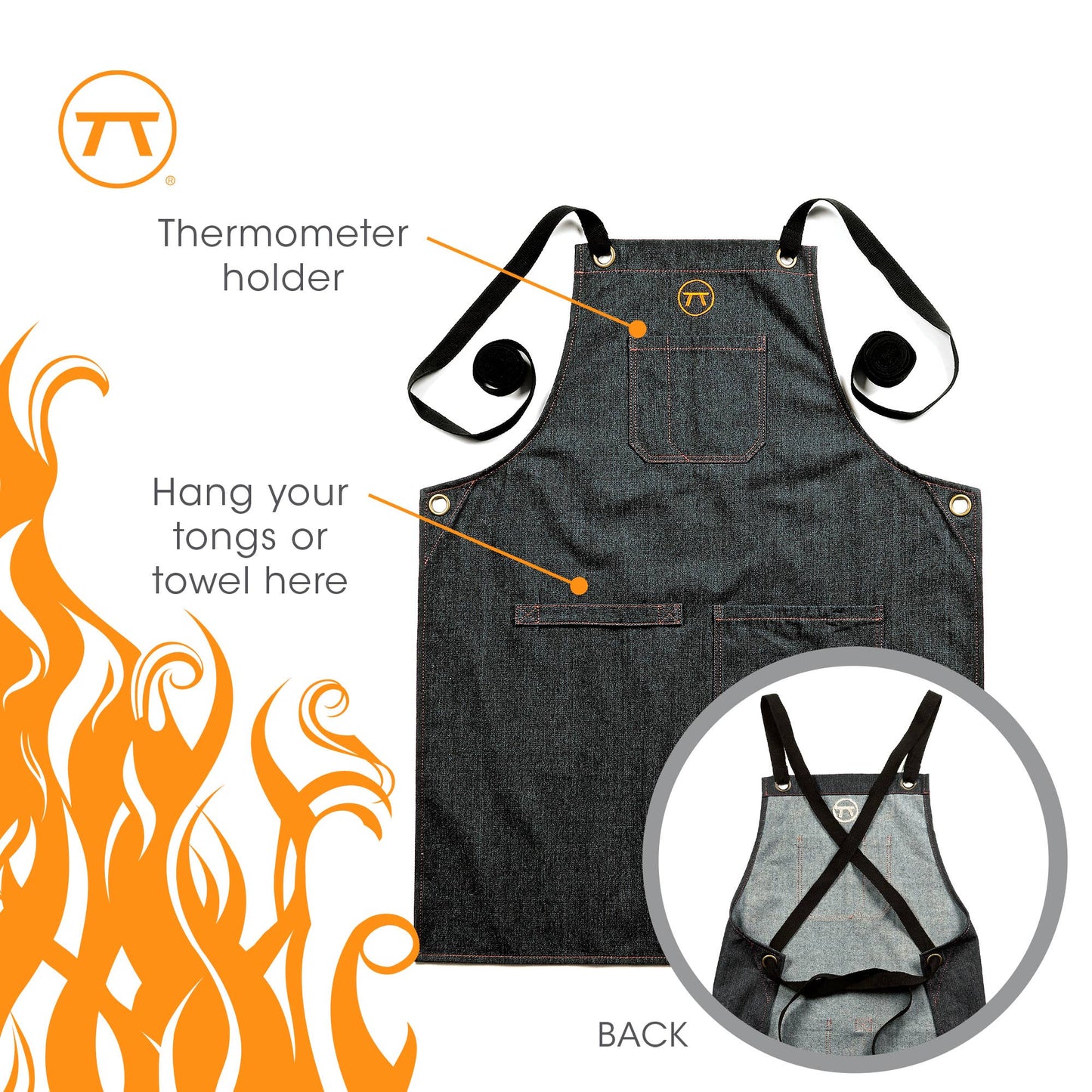 Outset Black Denim Grill Apron For Men and Women, 27" x 33"