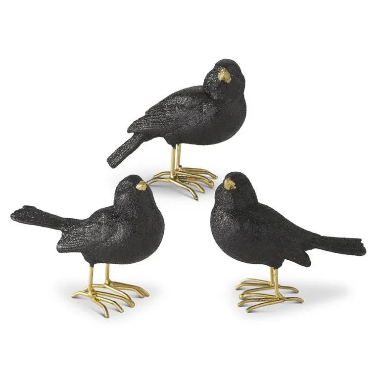 Glittered Black Resin Birds 3.25" - Marcel’s Culinary Experience