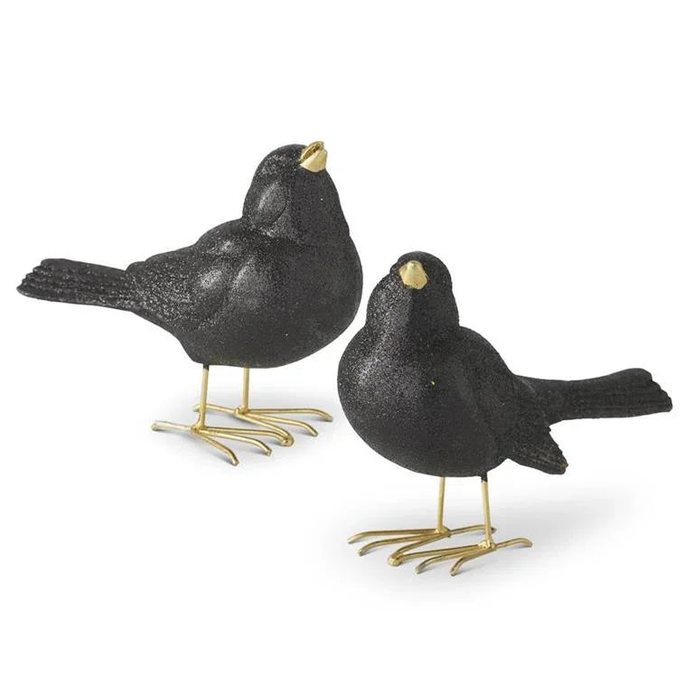 Glittered Black Resin Birds 4.75" - Marcel’s Culinary Experience