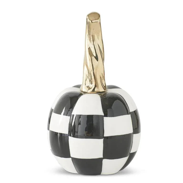 White & Black Checkered Ceramic Pumpkin 6.25" - Marcel’s Culinary Experience