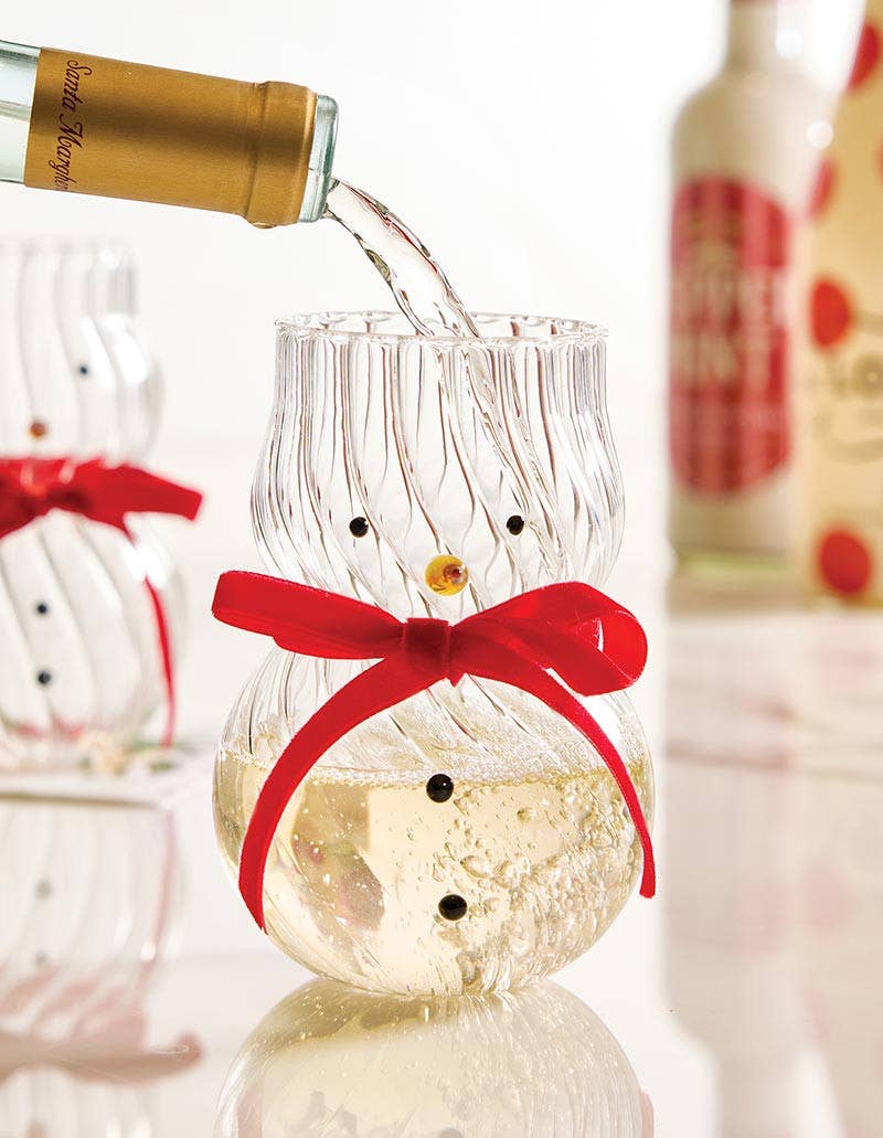 Snowman Wine Glass with Velvet Bow