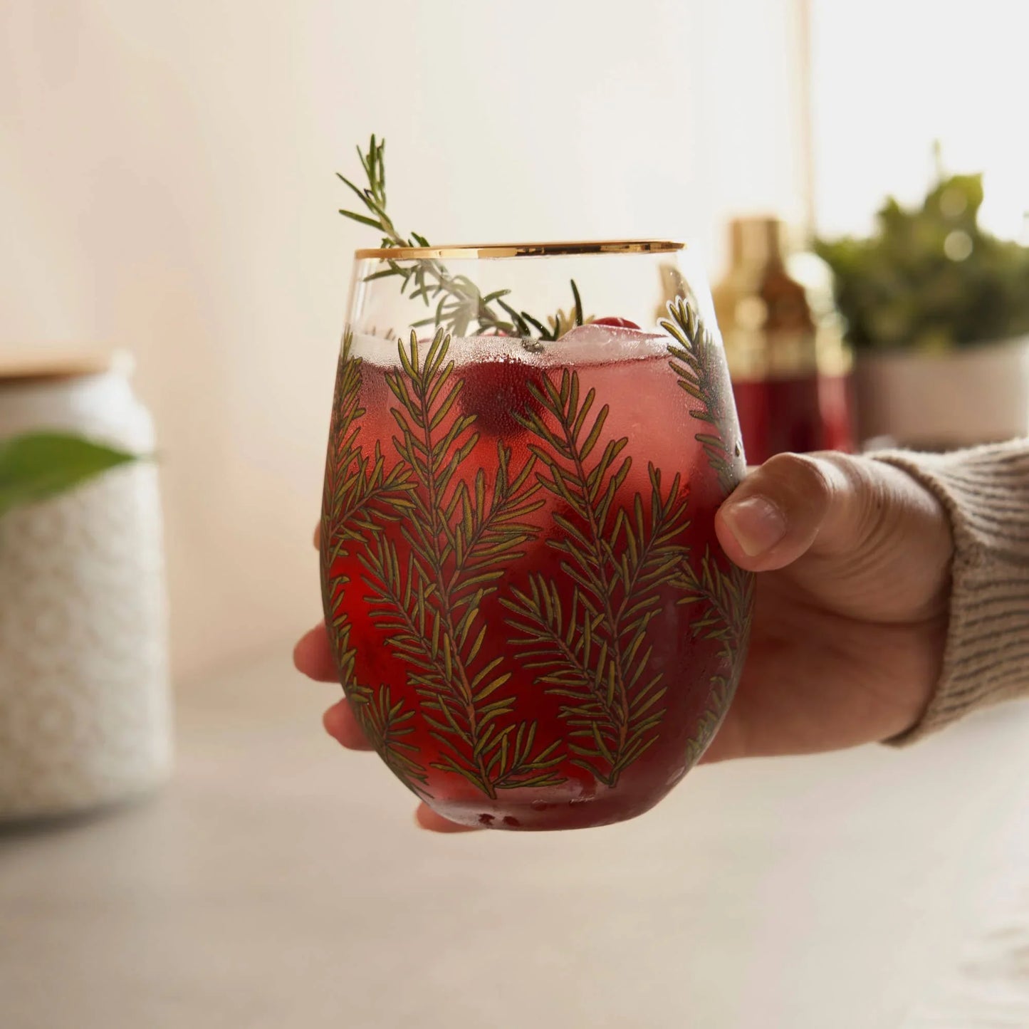 Gold Rimmed Woodland Stemless Wine Glasses Set of 2 - Marcel’s Culinary Experience