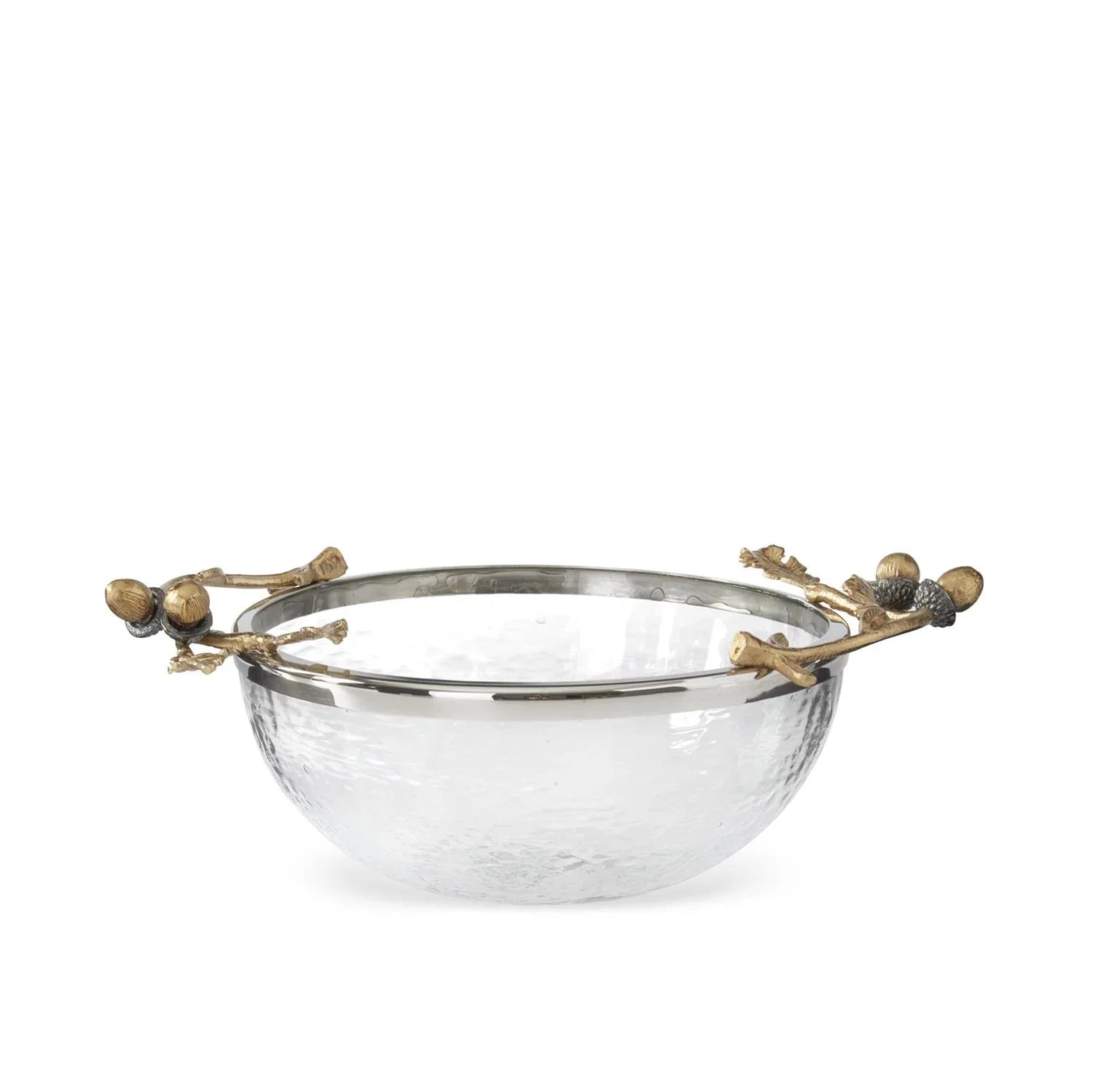 Gold Acorn Handle Glass Serving Bowl 14.5" - Marcel’s Culinary Experience