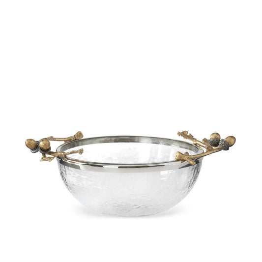 Gold Acorn Handle Glass Serving Bowl 14.5" - Marcel’s Culinary Experience