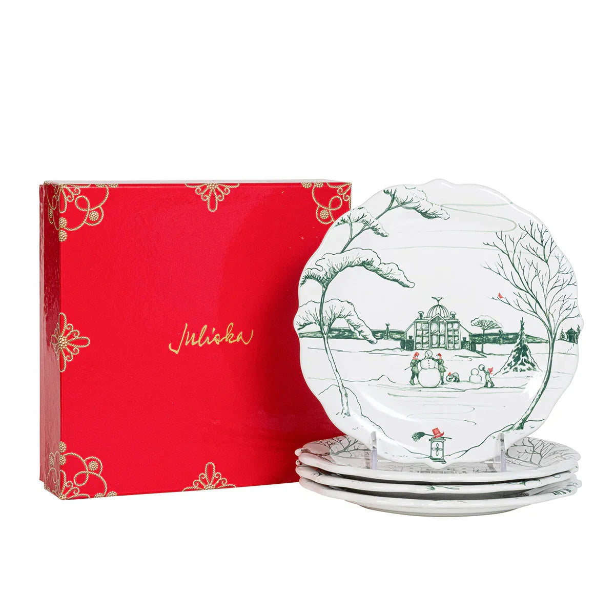 Juliska Country Estate Winter Frolic Party Plate Set/4 - Evergreen