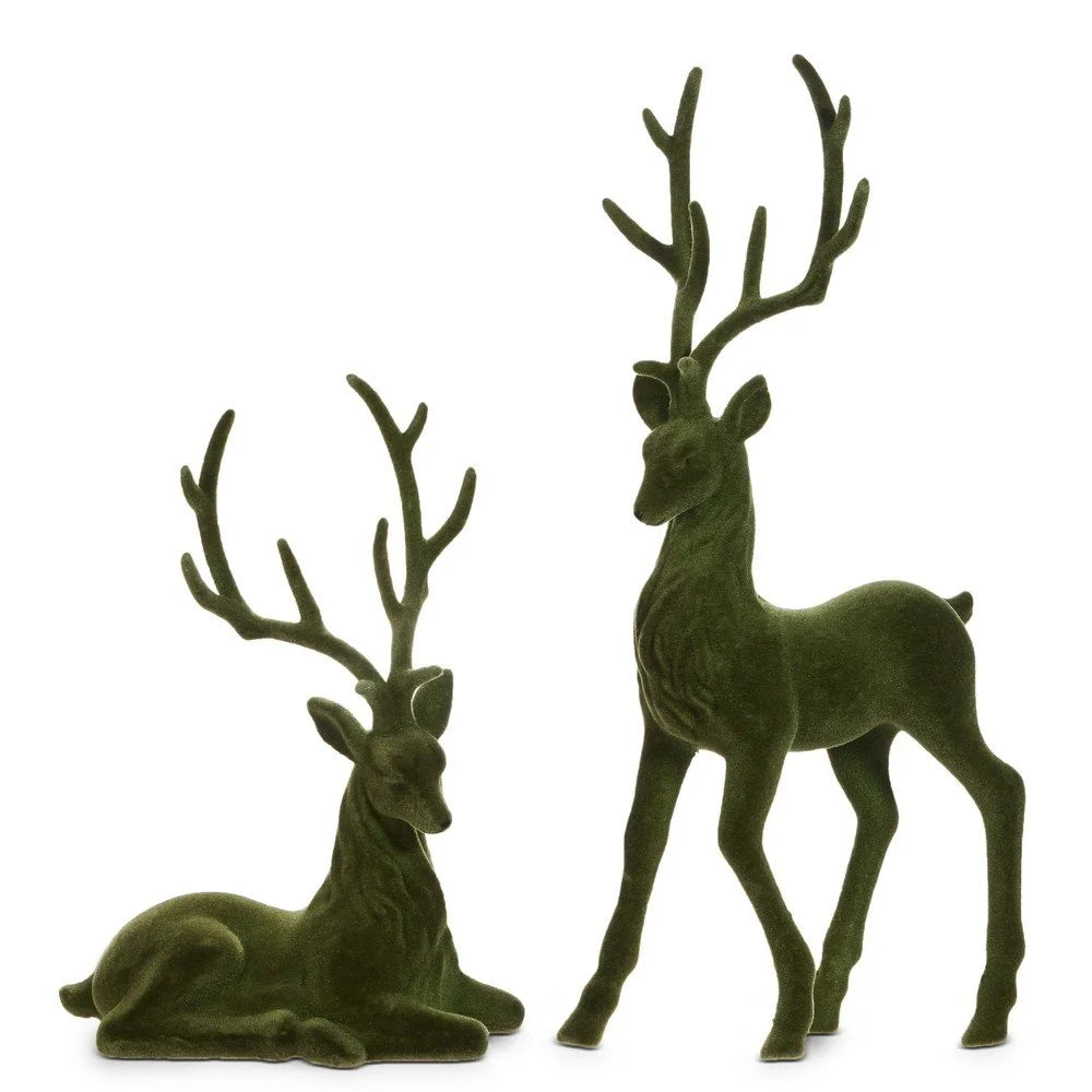 15" Green Flocked Deer