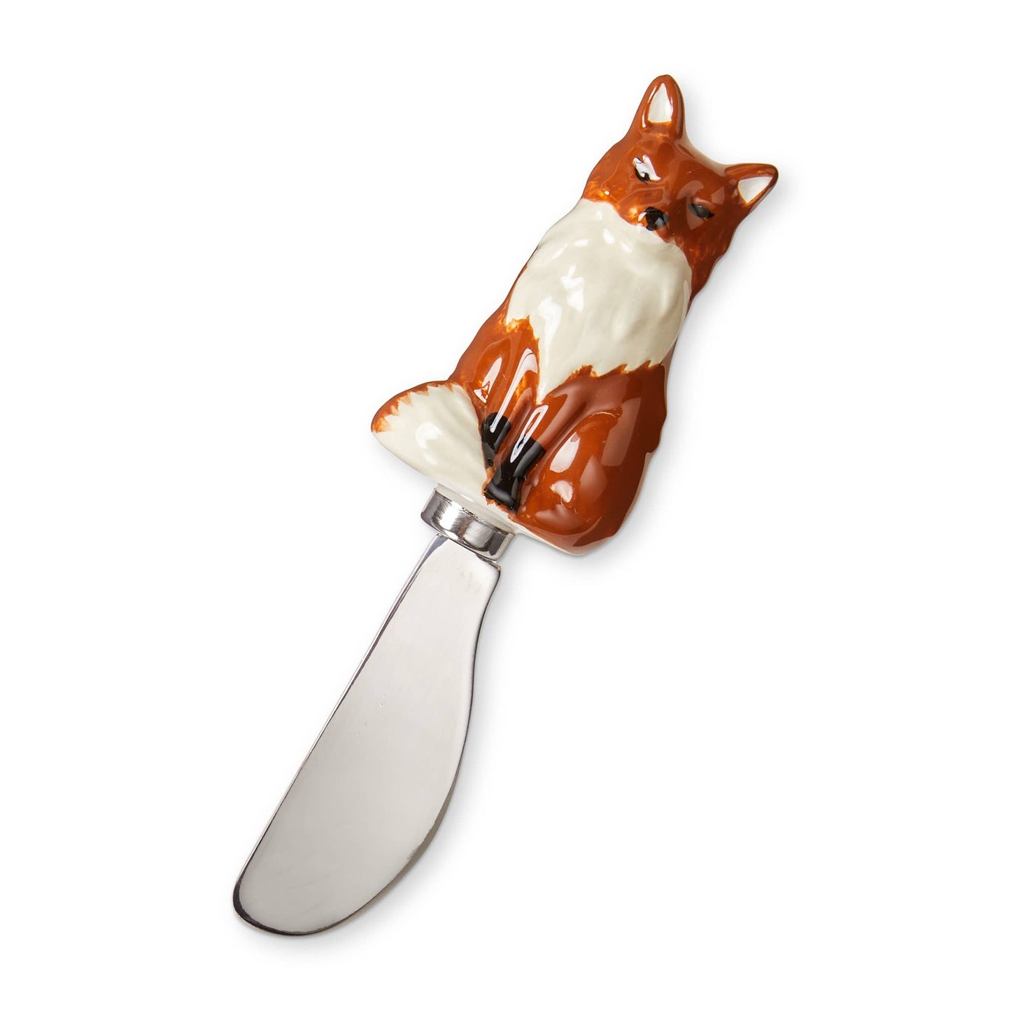 Christmas Fox Spreader Utensil, Brown Earthenware/Stainless