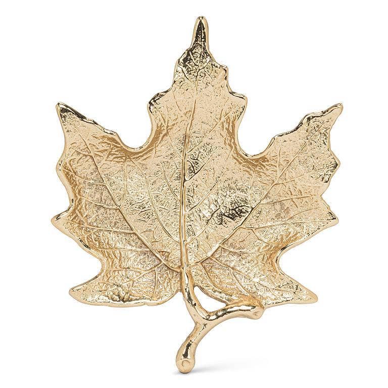 Gold Sculpted Maple Leaf Trinket Dish | 6.5 Inch