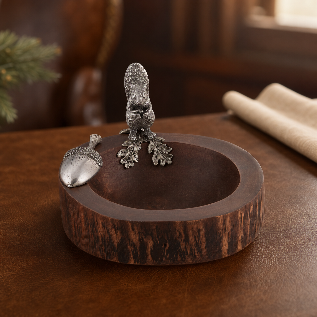 Standing Squirrel Nut Bowl & Acorn Scoop