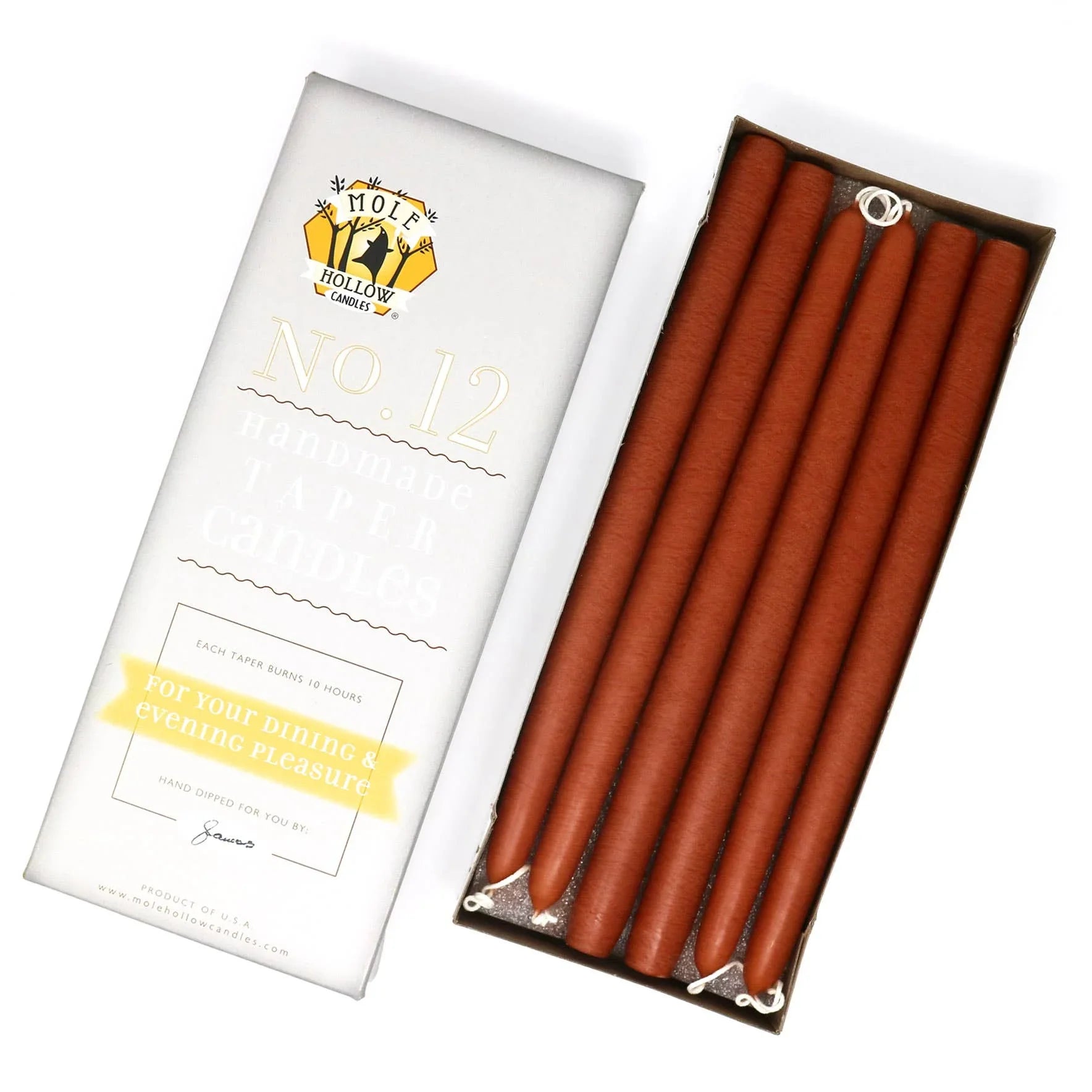 Mole Hollow Hand Dipped Unscented Taper Candles 12" - Marcel’s Culinary Experience