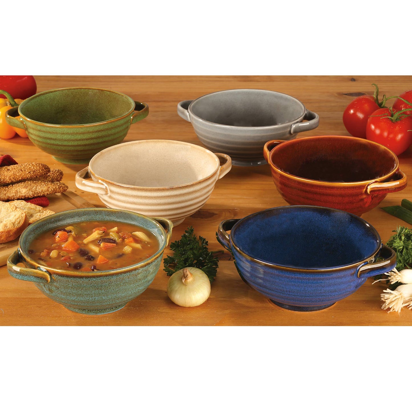 Reactive Glaze Soup Crocks 20 oz. Set of 6 Assorted
