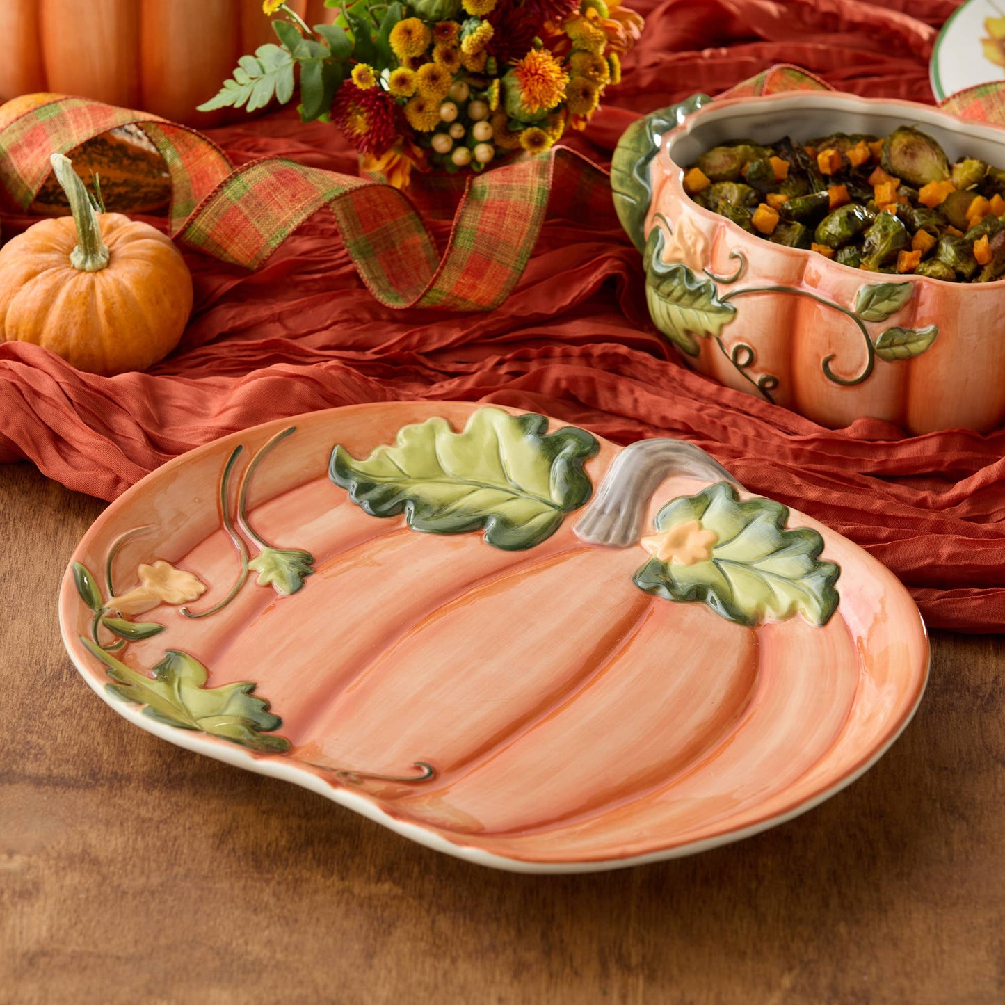Harvest Morning Fall Pumpkin Platter 11.5 x 13.75 in.