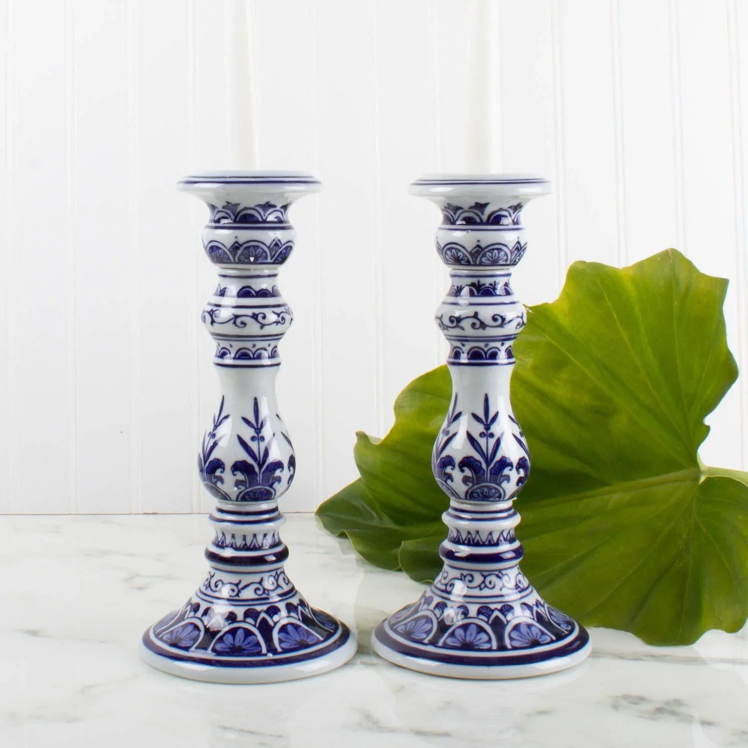Blue Chinoiserie Candlestick Set - Large - Marcel’s Culinary Experience