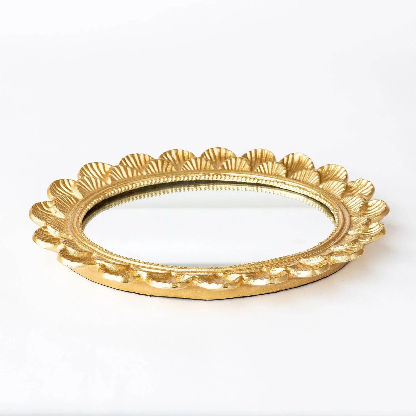 Gold Scalloped Oval Mirrored Vanity Tray - Marcel’s Culinary Experience