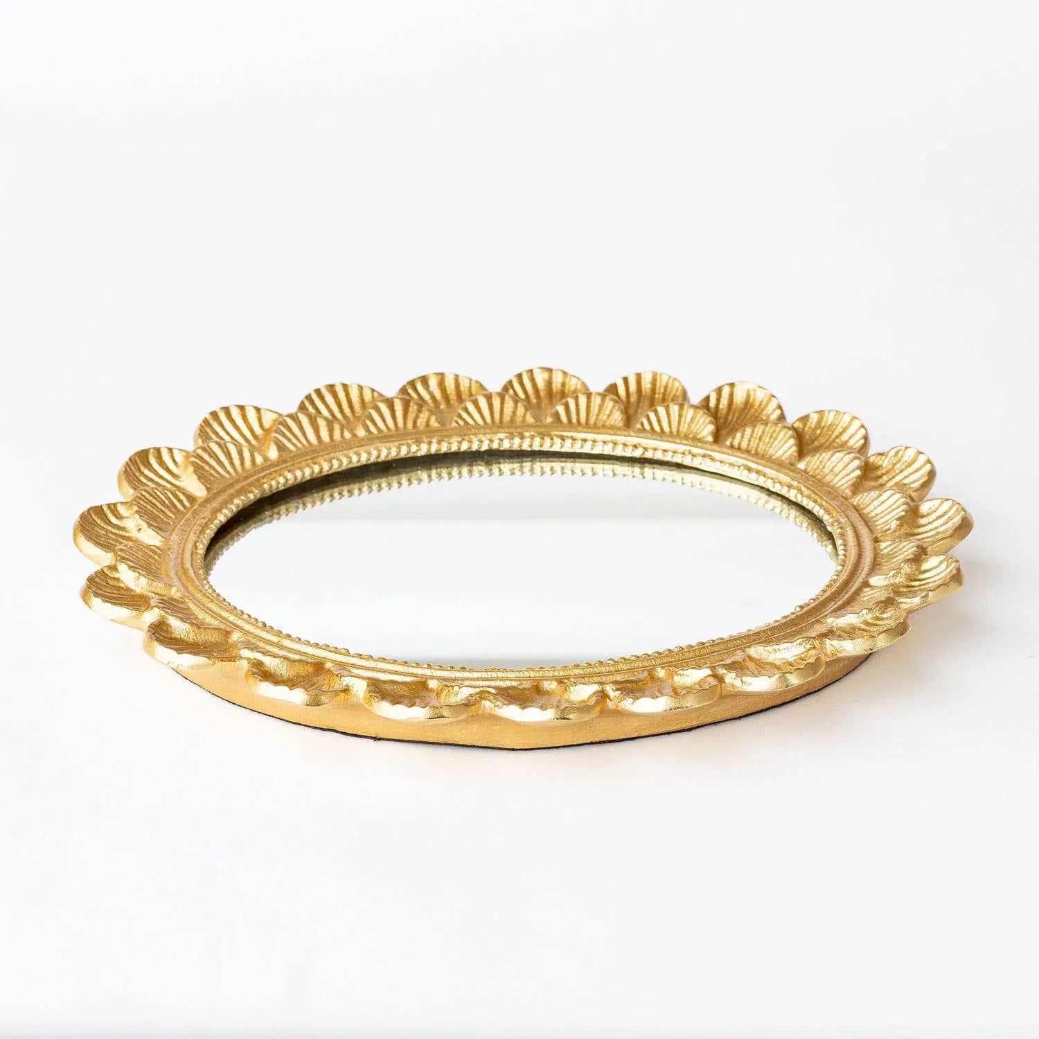 Gold Scalloped Oval Mirrored Vanity Tray - Marcel’s Culinary Experience