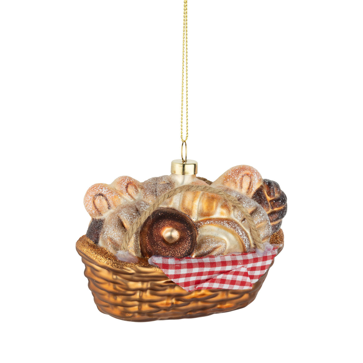 Glass Bread Basket Ornament with Gingham Cloth
