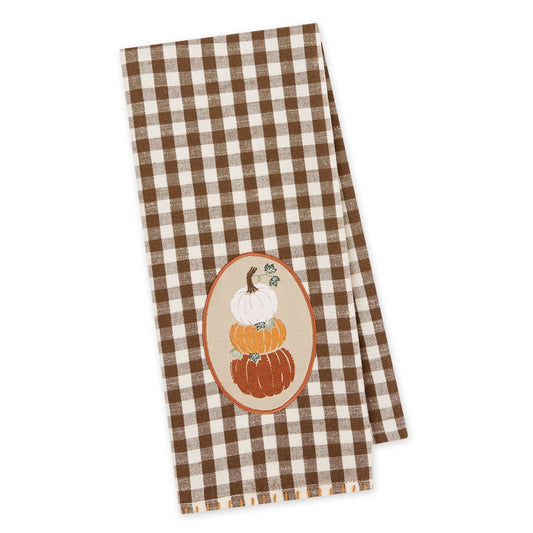Autumn Pumpkin Stack Embellished Dishtowel