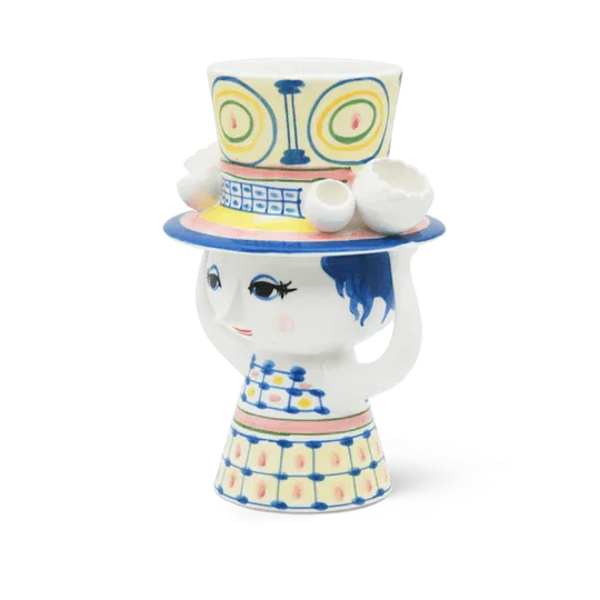 Bjørn Wiinblad Lady with Hat Vase, Blue, H: 8.1" - Marcel’s Culinary Experience