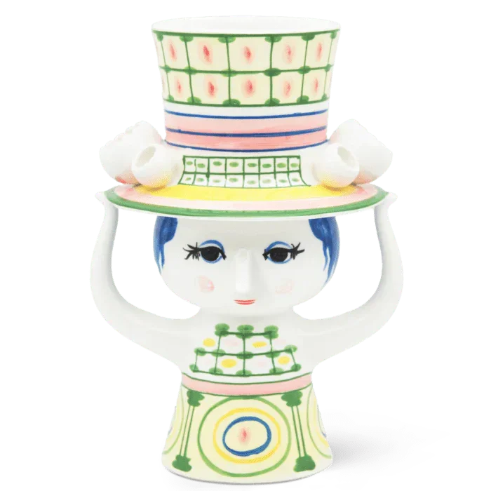 Bjørn Wiinblad Lady with Hat Vase, Green, H: 9.6'' - Marcel’s Culinary Experience