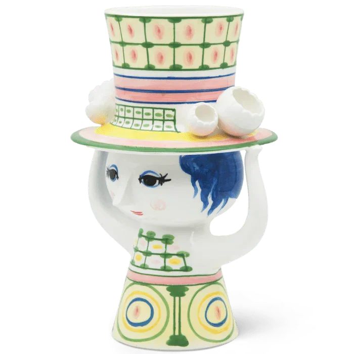 Bjørn Wiinblad Lady with Hat Vase, Green, H: 9.6'' - Marcel’s Culinary Experience