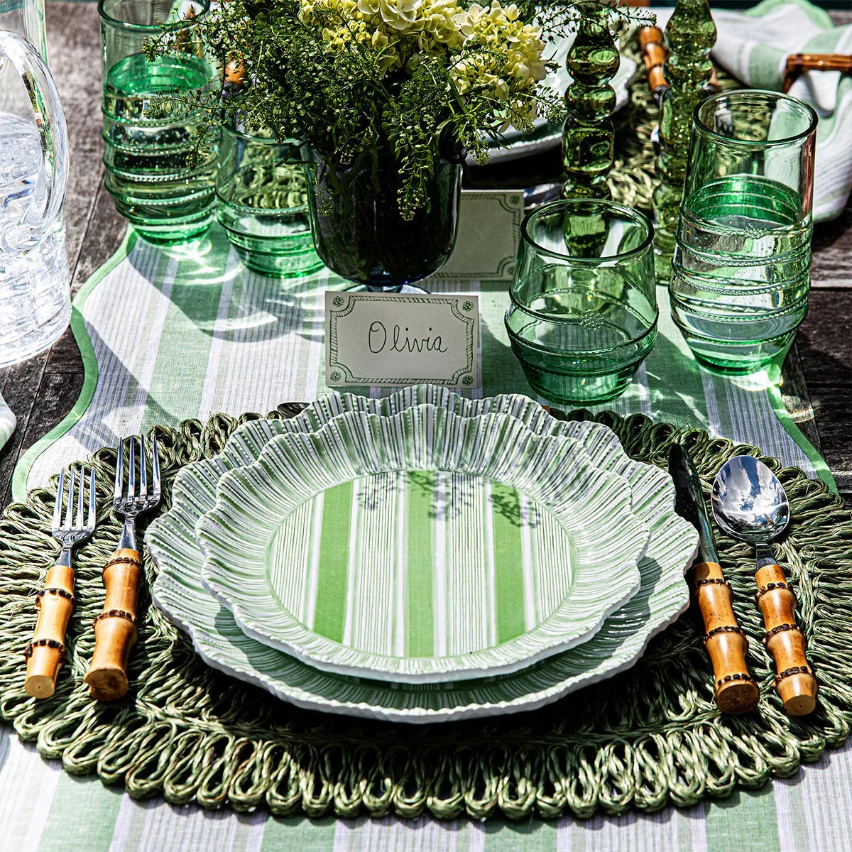 Juliska Cabana Stripe Melamine Dinner Plate Set/4 - Seagrass