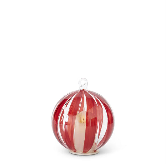 LED Ornament Hand Painted Red Stripe on Clear Glass 4" - Marcel’s Culinary Experience