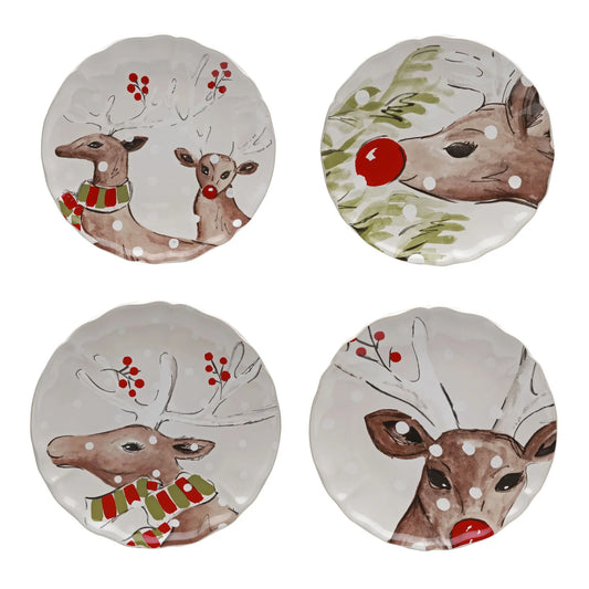 Costa Nova Deer Friends Set Of 4 Salad/Dessert Plates