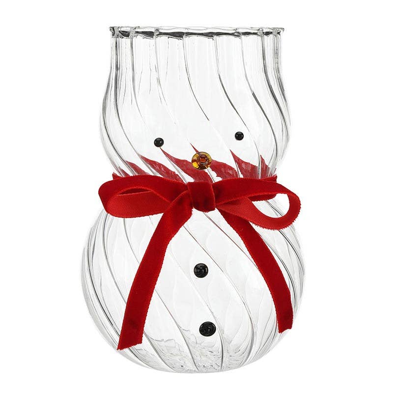 Snowman Wine Glass with Velvet Bow