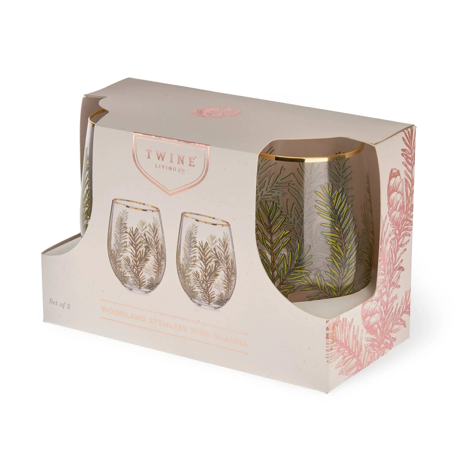 Gold Rimmed Woodland Stemless Wine Glasses Set of 2 - Marcel’s Culinary Experience