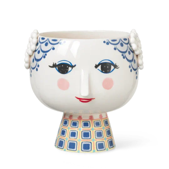 Bjørn Wiinblad Eva Flower Pot on Base, Blue, H: 8.3" - Marcel’s Culinary Experience