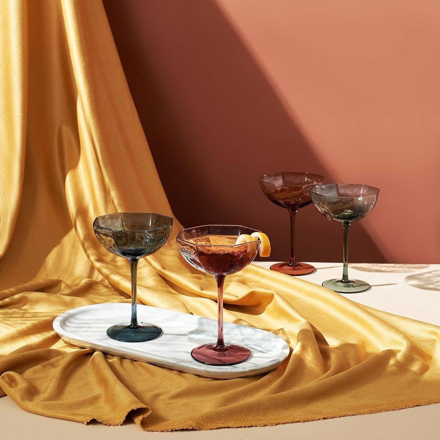 Cocktail, Martini & Champagne Luxury Angled Coupe Glasses 6 oz, Muted Colored - Marcel’s Culinary Experience