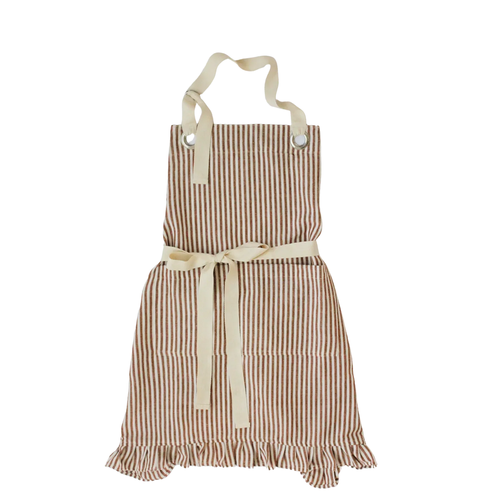 Ruffle Pin Stripe Apron - Rust - Marcel’s Culinary Experience