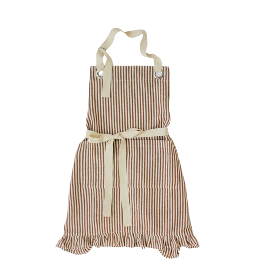 Ruffle Pin Stripe Apron - Rust - Marcel’s Culinary Experience