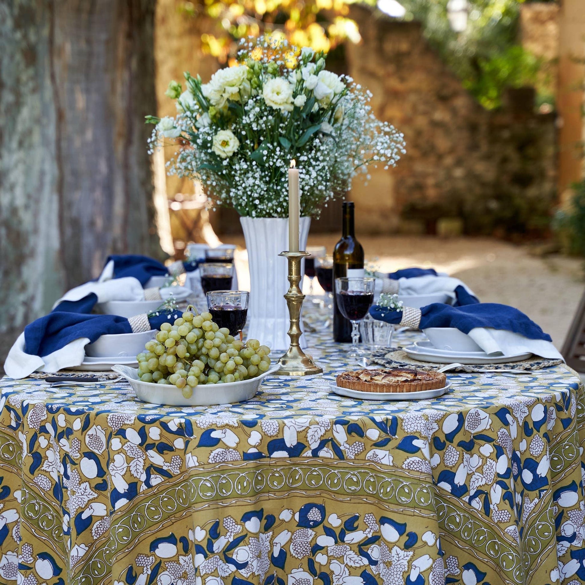 Couleur Nature Forest Harvest Mustard & Blue | Tablecloth - Marcel’s Culinary Experience