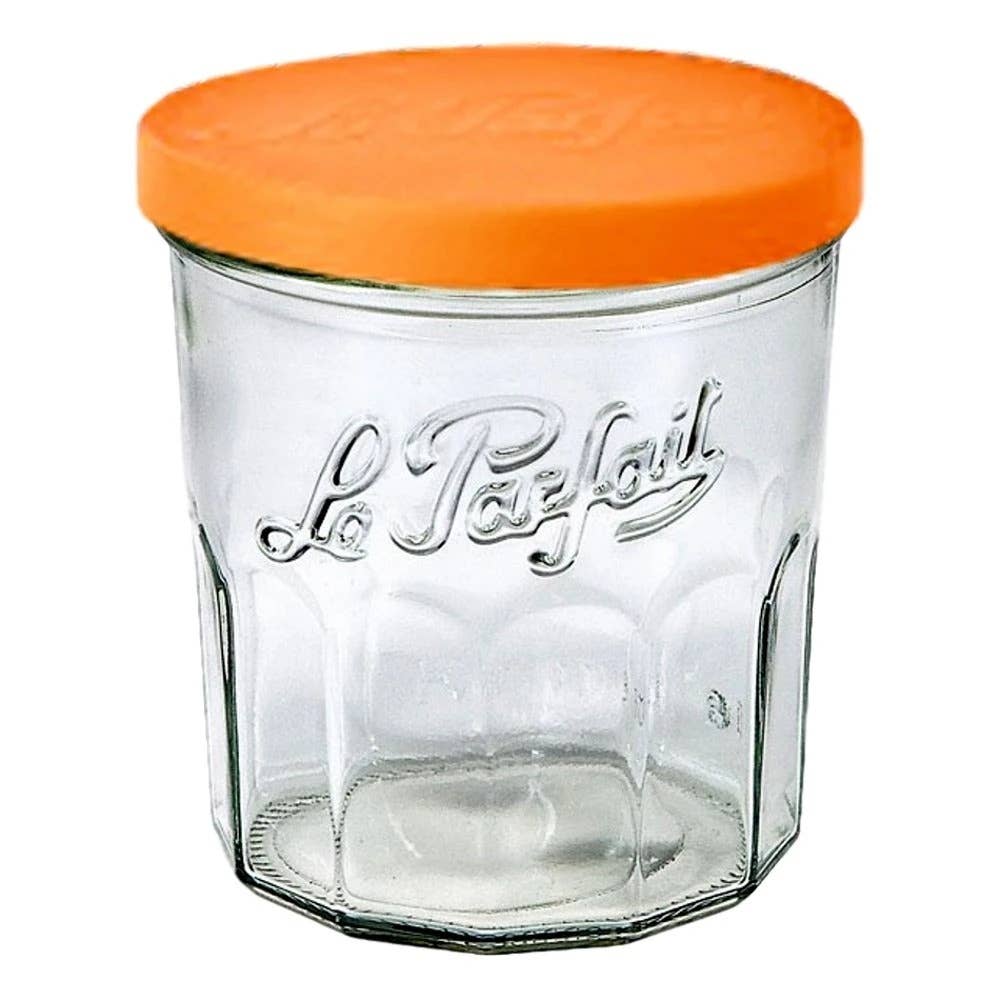 324ml French Jam Pot Faceted Drinking Glass W Orange Cover