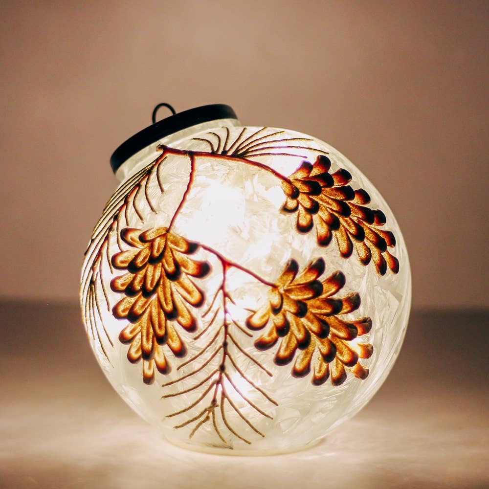 Pinecone Branch Glass Ornament LED