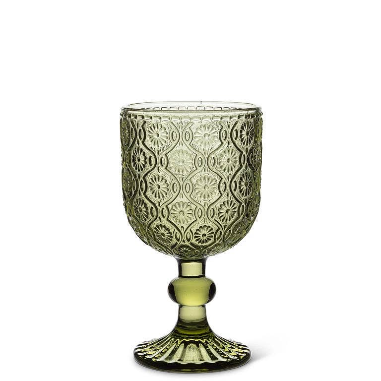 Olive Daisy Embossed White Wine Glass | 10 oz
