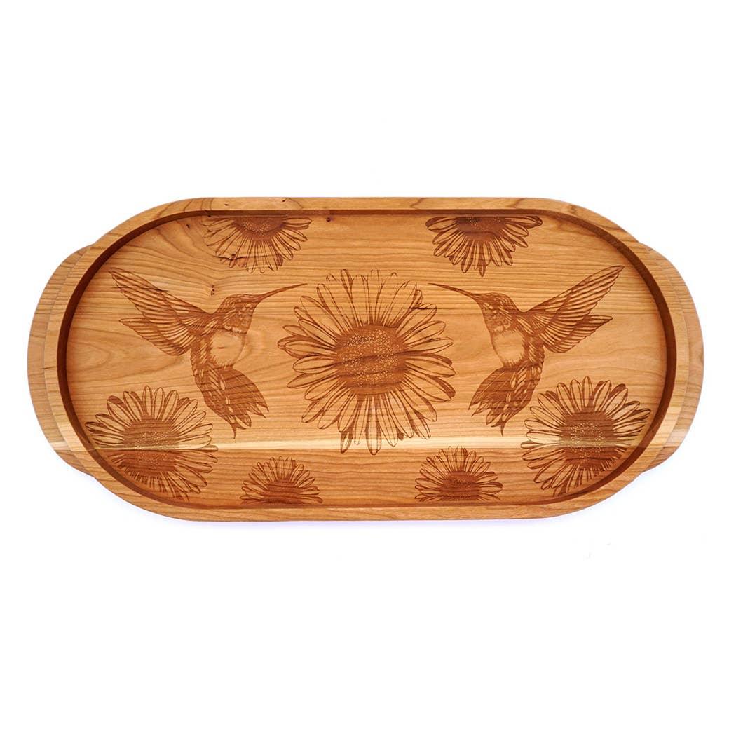 JK Adams Cherry Wood Oval Serving Tray with Laura Zindel Hummingbird Design